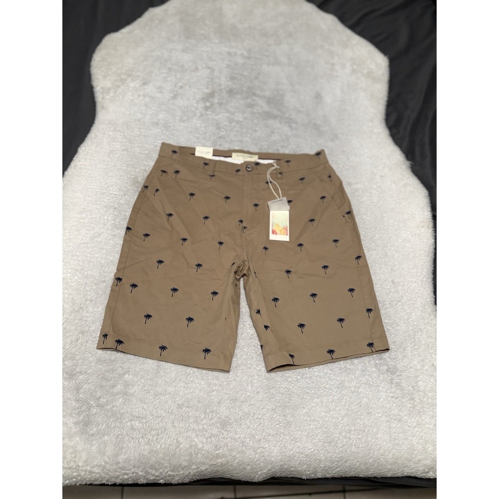 Hudson & Barrow Men's Khaki Chino Shorts Size 32 Palm Tree Print NWT